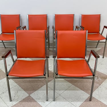 Mid-Century Modern Chair Chrome Frame With Orange Vinyl - Set of 6  (SHIPPING NOT FREE) 