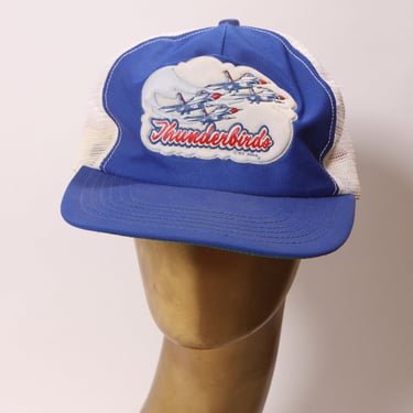 1980s 1983 Blue, White and Red Novelty Thunderbirds Air Force Aviation Puffy Decal Trucker Baseball Cap 