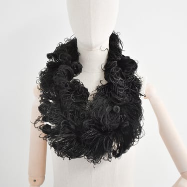 Vintage Black Curly Ostrich Feather Boa 