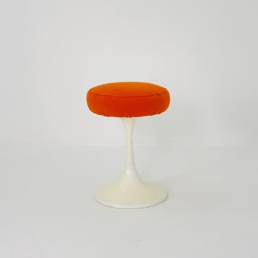 Sopac age German vintage white plastic tulip stool with orange seat, 1970s 