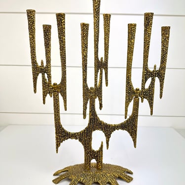 Vintage Brass Brutalist Menorah Israel Weinberg Gold Mid Century Candle Holder Hanukkah 