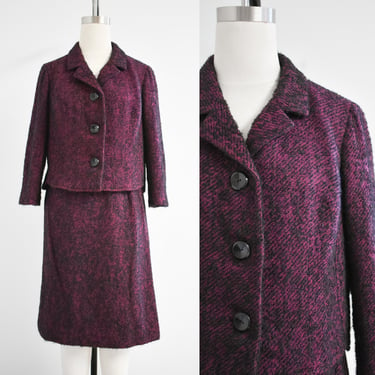 1950s/60s Handmacher Plum Wool Boucle Skirt Suit 