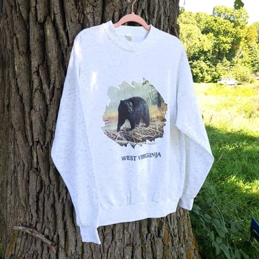 Vintage 1990's West Virginia Black Bear Pullover Sweatshirt / XL / Animal Print 