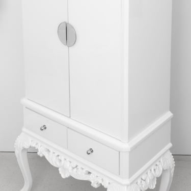 Hollywood Regency White Lacquer Cabinet on Stand