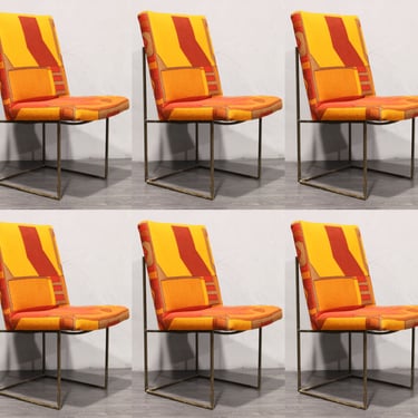 Milo Baughman Bronze Thin Frame Chairs in Jack Lenor Larsen Upholstery