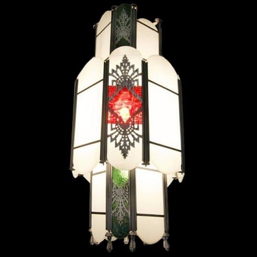 Intricate Art Deco Stained Glass Chandelier 