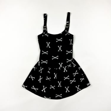 y2k Lip Service Bones Print Dress Overall Straps with Silver Tone Bone Details / Cross Bones / Medium / Scene / Goth / Punk / Emo / M 