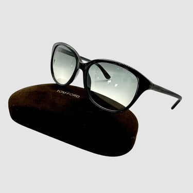 Tom Ford Glasses Frames w/ Case, Black Framed Sunglasses | American Designer Eyeglasses, Blue-Tinted Lenses, Classic Tom Ford Black Frames 