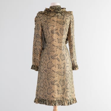 Glamorous 1970's Bill Blass Snakeskin Silk Chiffon Cocktail Dress / Small