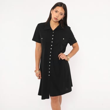 90s Black Shirt Dress Button Front Collar Short | Shop Exile - Tucson, AZ |  ATTIC