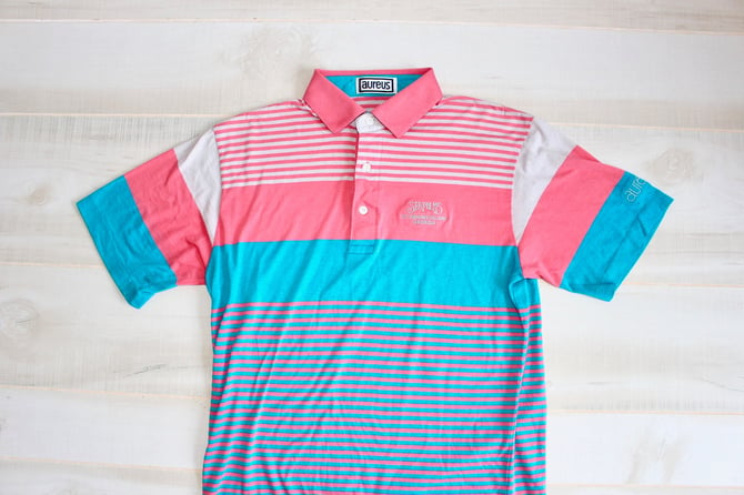 Vintage 80s Pastel Striped Polo, 1980s Striped Shirt, Color Block, Multicolor, Colorful 
