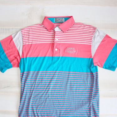 Vintage 80s Pastel Striped Polo, 1980s Striped Shirt, Color Block, Multicolor, Colorful 