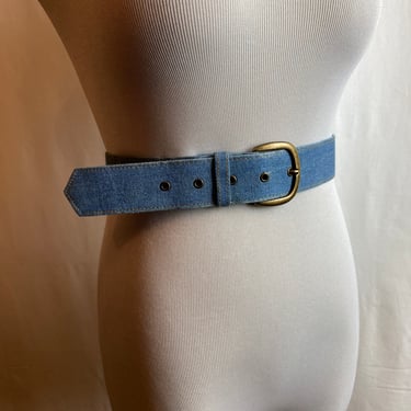 VTG denim belt baby blue faded denim 70’s-80’s 1970’s style boho hippie high waist belt size Medium 