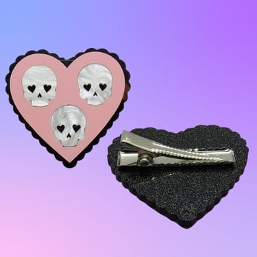 Goth Hair Clip Skull & Heart Pastel Barrette 