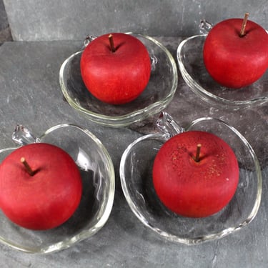 Set of 4 Apple Shaped Glass Bowls | Dessert Dishes | Baked Apple Dish | Mid Century Serving | FREE SHIPPING 
