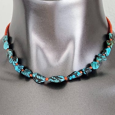 Turquoise & Coral Choker~Vintage 16.5