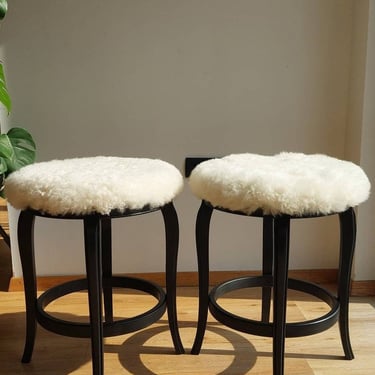 1 of 2 Mid Century Modern Stool / Unique stool,chair / Sheepskin Stool /Thonet Style Stool/MCM Sheepskin Stool/MCM Home/MCM Interior/ 1980's 