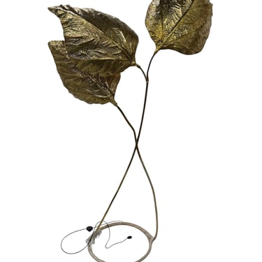 Floor lamp By Tommso Barbi 70s. Hans-worked brass, three large leaves