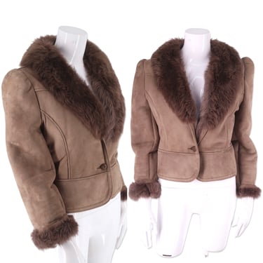 70s shearling cropped jacket M/L, vintage 1970s suede glam rock bomber, fur coat, penny lane jacket medium 