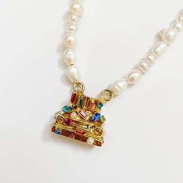 Pythian Pearl rhinestone party necklace 