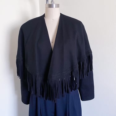 Vintage 80's Black Wool Blend Cropped Jacket 