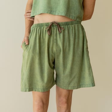 Silk Noil Shorts, Green Elastic Tie Shorts, Plant dyes 