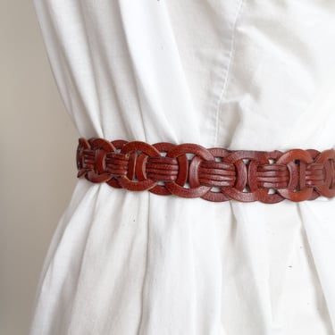 brown leather belt 90s vintage Donna Katz brown braided woven leather belt 