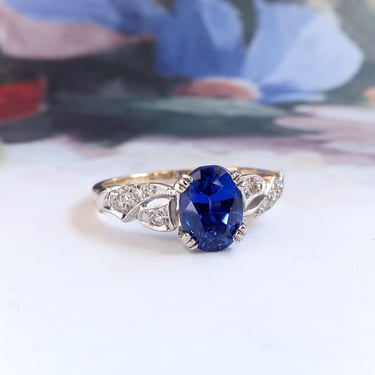 Art Deco 1.69 ct.tw. Blue Sapphire and Diamond Ring 14k 