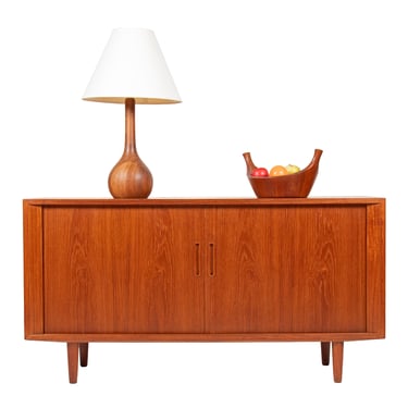 Condo-Sized Danish Teak Tambour Door Sideboard | Media | Bar Cabinet