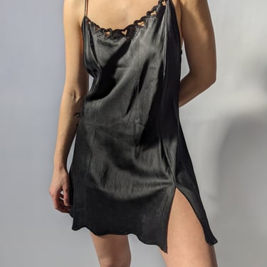 90s Embroidered Heart Cut-Out Silk Slip Dress