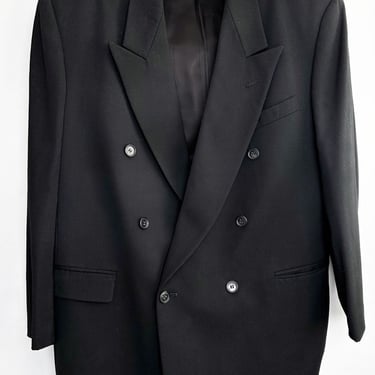 1970s Black PIERRE CARDIN Men's Blazer Suit Jacket 1980's Double Breasted Designer Sport Coat Vintage 