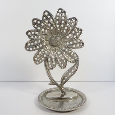 Vintage Silverplate Daisy Earring Tree Holder - Daisy Pierced Earring Tree 