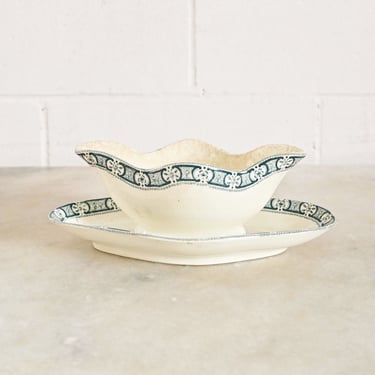 antique french transferware gravy boat