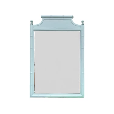 Faux Bamboo Mirror by Henry Link Bali Hai 41x27 LOCAL PICKUP Vintage Painted Tropical Mist Light Blue Hollywood Regency Coastal Style 