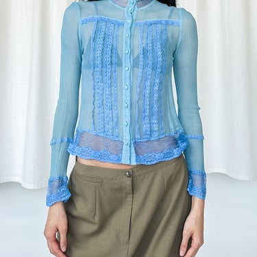 Teal Silk Lace Blouse (XS)