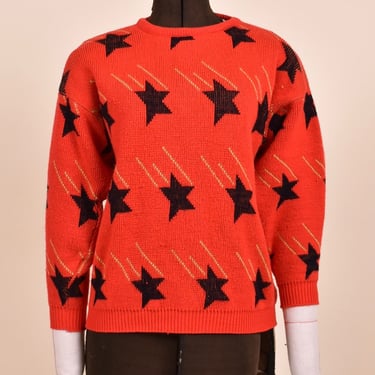 80s Red Shooting Star Sweater, M
