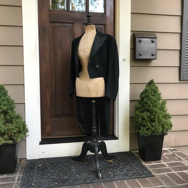 French Gents Morning Suit, Original Label, Black Wool Long Tailcoat, Original Tailors Label 