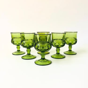 Green Goblets - Kings Crown by Indiana Glass - Set of 6 