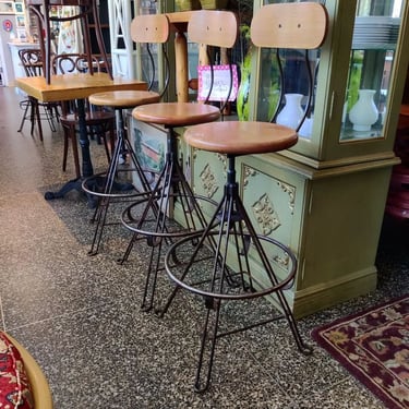 Industrial architectural bar stools with backs. $135 each we have several Base is 18