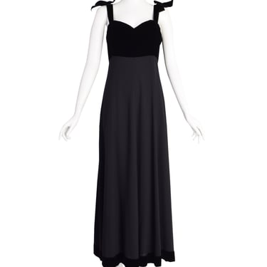 Chanel Vintage AW 1993 Black Velvet &amp; Wool Maxi Bow Evening Dress