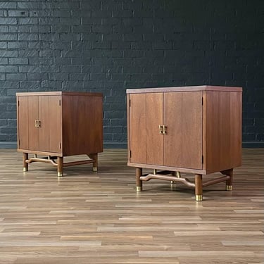 Pair of Mid-Century Modern Night Stands with Brass Accents, c.1960’s 