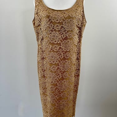 1990s Bill Blass Gold Lace Dress 