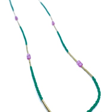Debbie Fisher | Green seed, Gold fill and Pink Topaz Beads Necklace