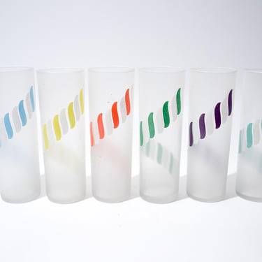 Vintage Tom Collins Glassware, Candy Stripe by Libbey, 1950s, 1960s 