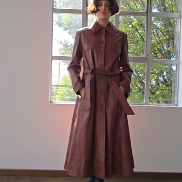 Incred Pecan Leather Maxi Wrap Coat (M)