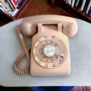 Vintage Rotary Phone Cream Tan ITT Mid Century Modern 