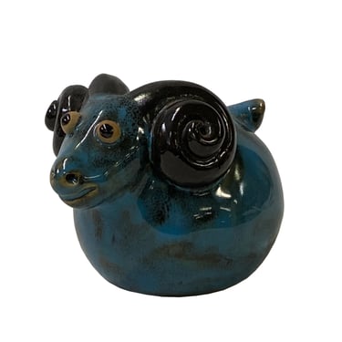 Handmade Navy Blue Ram Small Ceramic Animal Figure Display Art ws2741E 