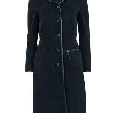 Prada - Black Button-Up Jacket w/ Leather Trim Sz 6