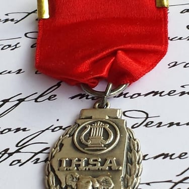 1940s IHSA Medal~Musician Vocalist Medal~Neoclassical Female Figure/Harp Pendant~IL Medal~Red Ribbon~Re-purpose as Pendant~JewelsandMetals 