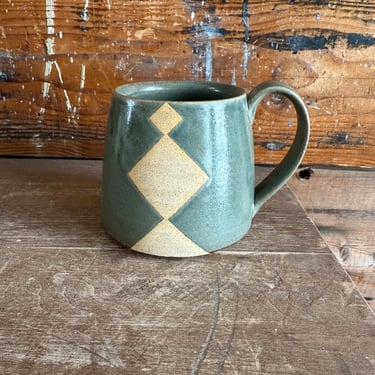 Mug -Slate Blue/Green with Beige Geometrics 